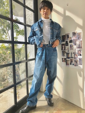 「JOHN LAWRENCE SULLIVAN（ジョンローレンスサリバン）のアイテム（デニムジャケット）」を使った、蜂須賀祐太さん（メンズ・175cm）の冬コーディネート
