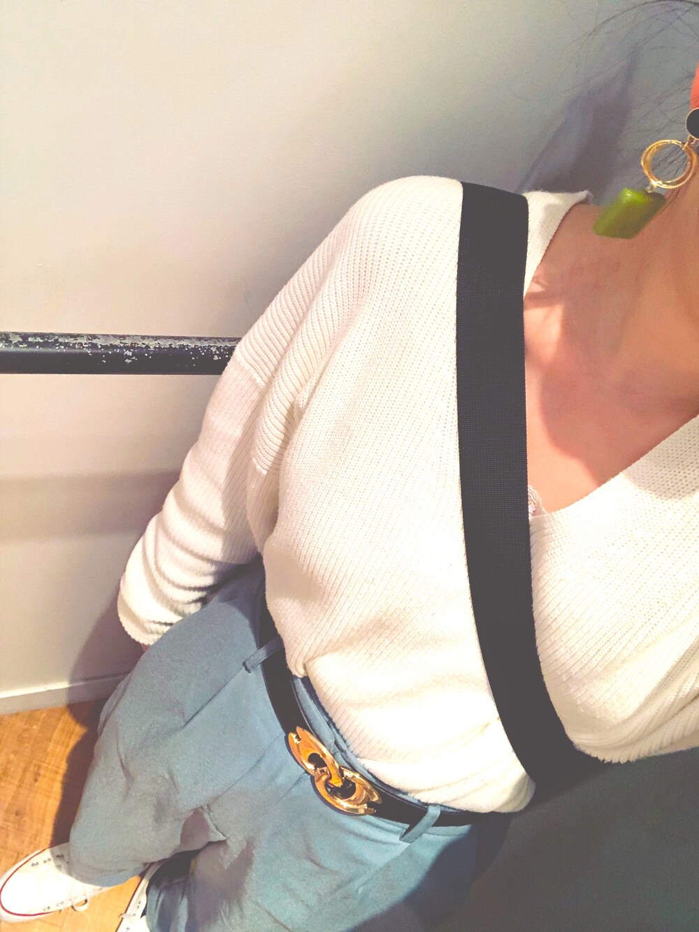 「LOWRYS FARMのアイテム（ニット/セーター、ホワイト系）」を使った、nico☺︎さん（レディース・158cm）の冬コーディネートの1枚目の写真