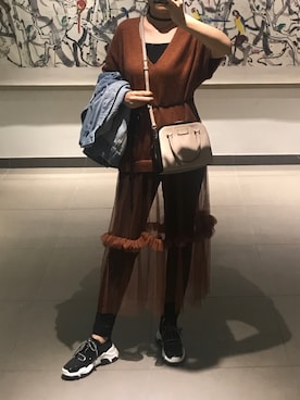 「Abercrombie&Fitch（アバークロンビーアンドフィッチ）のアイテム（デニムジャケット）」を使った、COCO哈哈さん（レディース・163cm）の春コーディネート