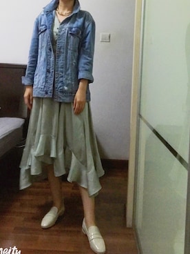 「Abercrombie&Fitch（アバークロンビーアンドフィッチ）のアイテム（デニムジャケット）」を使った、COCO哈哈さん（レディース・163cm）の春コーディネート
