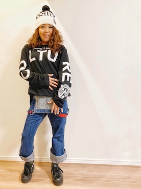 「ダンス」｜「アイテム（サロペット/オーバーオール）」を使った、WODDYFUNKさん（レディース・154cm）の冬コーディネート