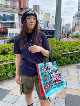 「原宿」｜「アイテム（ニットキャップ/ビーニー）」を使った、WODDYFUNKさん（レディース・155cm）の夏コーディネート