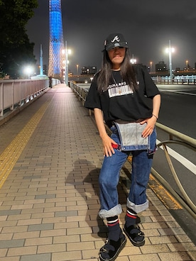 「TOMMY HILFIGER（トミーヒルフィガー）のアイテム（サロペット/オーバーオール）」を使った、WODDYFUNKさん（レディース・155cm）の夏コーディネート