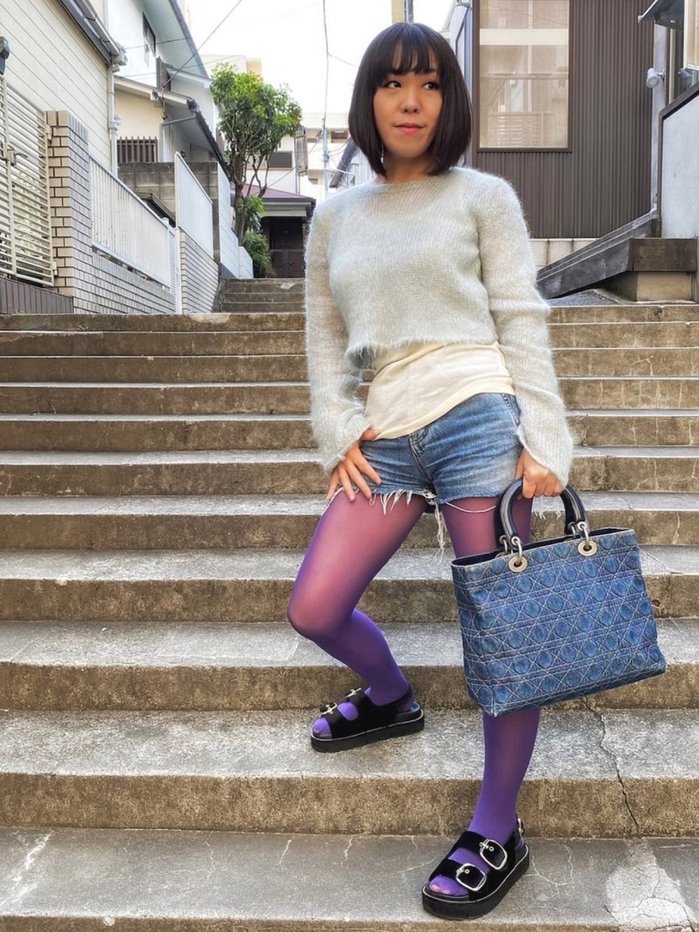「春、春カラースタイル、グリーン、ヴィンテージ、vintage dior、Saint Laurent、代官山、Lady Dior、VOGUE」｜「Saint Laurentのアイテム（トップス、グリーン系）」を使った、WODDYFUNKさん（レディース・155cm）の春コーディネートの1枚目の写真