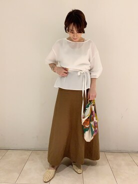 「A part by（アパートバイ）のR/Lセミフレアロングスカート 830726（スカート）」を使った、yato-miさん（レディース・158cm）の春コーディネート