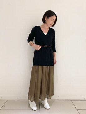 「ロングニット」｜「アイテム（アクセサリー）」を使った、yato-miさん（レディース・158cm）の秋コーディネート