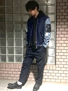 「DIESEL（ディーゼル）のアイテム（スタジャン）」を使った、Hiromiさん（メンズ・183cm）の春コーディネート