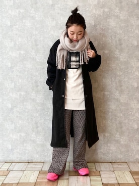 「パイピングコート」｜「アイテム（スウェット）」を使った、もっちさん（レディース・158cm）の冬コーディネート