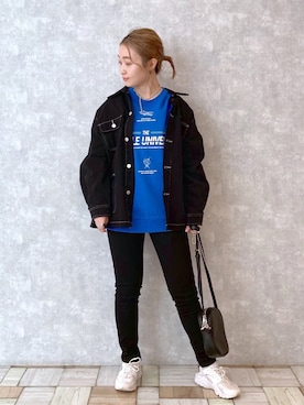 「アイテム（スウェット、ブルー系）」を使った、もっちさん（レディース・158cm）の冬コーディネート