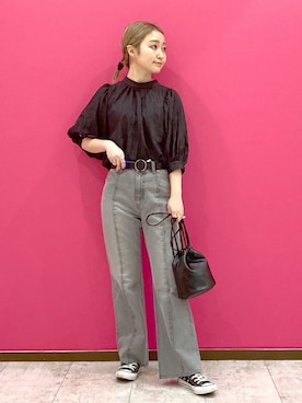 「PAGEBOY（ページボーイ）のリングベルト（ベルト）」を使った、もっちさん（レディース・158cm）の春コーディネート