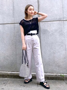 「PAGEBOY（ページボーイ）のリングベルト（ベルト）」を使った、もっちさん（レディース・158cm）の春コーディネート
