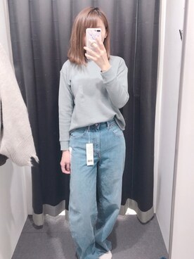 「UNIQLO（ユニクロ）のハイライズワイドストレートジーンズ（デニムパンツ）」を使った、Yu Kiさん（レディース・168cm）の春コーディネート