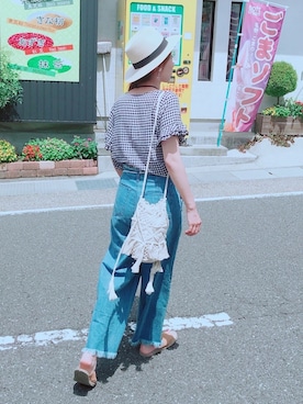 「WEGO（ウィゴー）のWEGO/マクラメ巾着ショルダーバッグ（ショルダーバッグ）」を使った、Yu Kiさん（レディース・168cm）の春コーディネート
