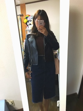 「VENCEEXCHANGE（ヴァンスエクスチェンジ）のアイテム（ライダースジャケット）」を使った、chiiさん（レディース・160cm）の秋コーディネート