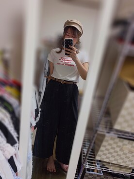 「OZOC（オゾック）のアイテム（キャスケット）」を使った、chiiさん（レディース・160cm）の秋コーディネート