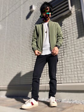 「ロング丈」｜「アイテム（MA-1）」を使った、ゆっこさん（メンズ・163cm）の秋コーディネート