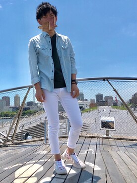 「hummel（ヒュンメル）のアイテム（スニーカー）」を使った、ゆっこさん（メンズ・163cm）の春コーディネート