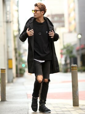 「ダメージスキニー」｜「アイテム（その他アウター）」を使った、こじたくさん（メンズ・185cm）の冬コーディネート