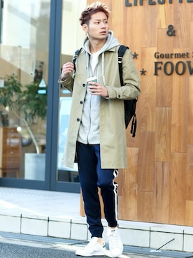 「improves（インプローブス）のアイテム（ステンカラーコート）」を使った、こじたくさん（メンズ・185cm）の冬コーディネート