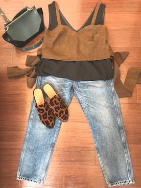 「アイテム（その他トップス、ブラウン系）」を使った、MOMOさん（レディース・146cm）の夏コーディネート