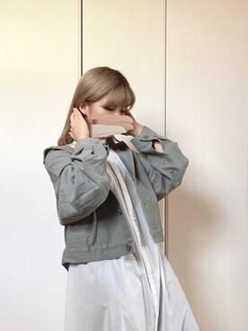 「GU（ジーユー）のアイテム（シャツワンピース、ホワイト系）」を使った、よんさん（レディース・153cm）の秋コーディネート