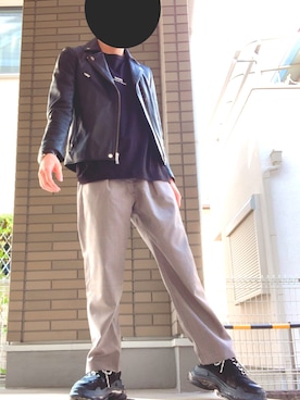 「チェック柄に恋してる」｜「アイテム（ライダースジャケット）」を使った、シンさん（メンズ・170cm）の秋コーディネート