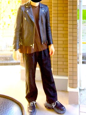 「リドム」｜「アイテム（ライダースジャケット）」を使った、シンさん（メンズ・170cm）の秋コーディネート