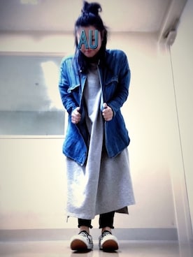 「mercibeaucoup,（メルシーボークー）のアイテム（シャツワンピース）」を使った、autaさん（レディース・158cm）の冬コーディネート