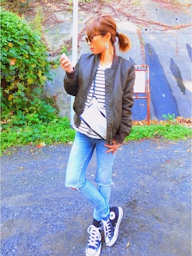 「FREAK'S STORE（フリークスストア）のアイテム（ボディバッグ/ウエストポーチ、ホワイト系）」を使った、seeco_さん（レディース・161cm）の秋コーディネート