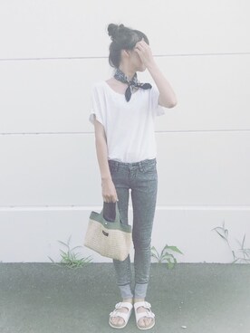 「BEAMS（ビームス）のアイテム（かごバッグ）」を使った、みぃさん（レディース・161cm）の夏コーディネート