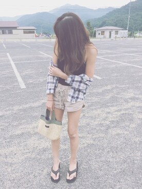 「BEAMS（ビームス）のアイテム（かごバッグ）」を使った、みぃさん（レディース・161cm）の夏コーディネート