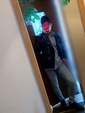 「フォロバ」｜「アイテム（ライダースジャケット）」を使った、ちゅみろーどさん（メンズ・177cm）の春コーディネート