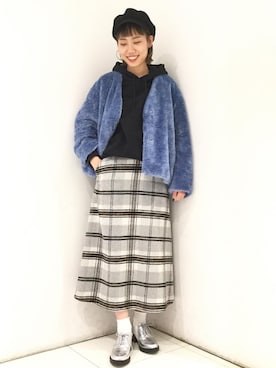 「ファーコート」｜「アイテム（キャスケット）」を使った、SARAさん（レディース・162cm）の冬コーディネート