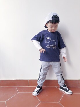 「petit main（プティマイン）のアイテム（チノパンツ）」を使った、Yiiiiiiさん（キッズ・100cm）の秋コーディネート