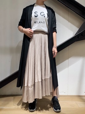 「マキシスカート」｜「アイテム（ステンカラーコート）」を使った、T.yukikoさん（レディース・156cm）の夏コーディネート