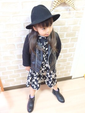「UNIQLO（ユニクロ）のアイテム（ライダースジャケット）」を使った、yuaさん（キッズ・100cm）の冬コーディネート