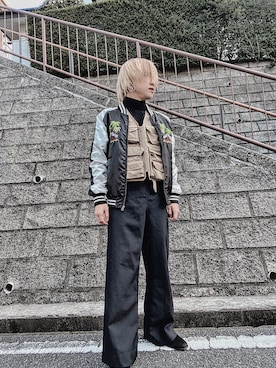 「MELLOW（メロー）のアイテム（ノーカラージャケット）」を使った、reokoyashikiさん（メンズ・171cm）の冬コーディネート