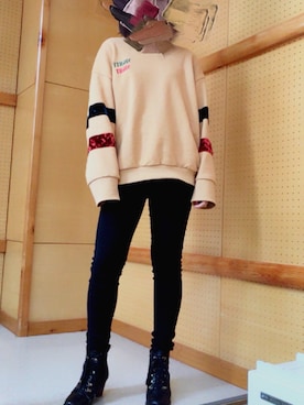 「学校」｜「アイテム（スウェット）」を使った、miyuさん（レディース・155cm）の秋コーディネート