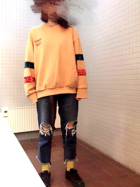 「学校」｜「アイテム（スウェット）」を使った、miyuさん（レディース・155cm）の秋コーディネート