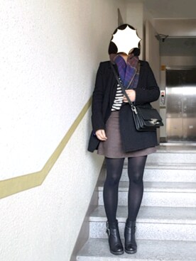 「black」｜「アイテム（ピーコート）」を使った、MNNVOさん（レディース・157cm）の冬コーディネート