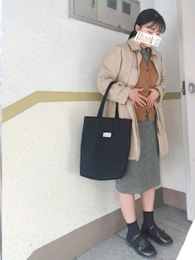 「チェックワンピース」｜「アイテム（トレンチコート）」を使った、MNNVOさん（レディース・157cm）の秋コーディネート