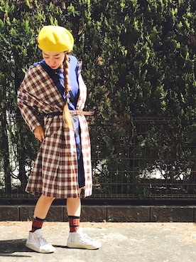 「handmade」｜「アイテム（ハンチング/ベレー帽）」を使った、hihoさん（レディース・151cm）の春コーディネート