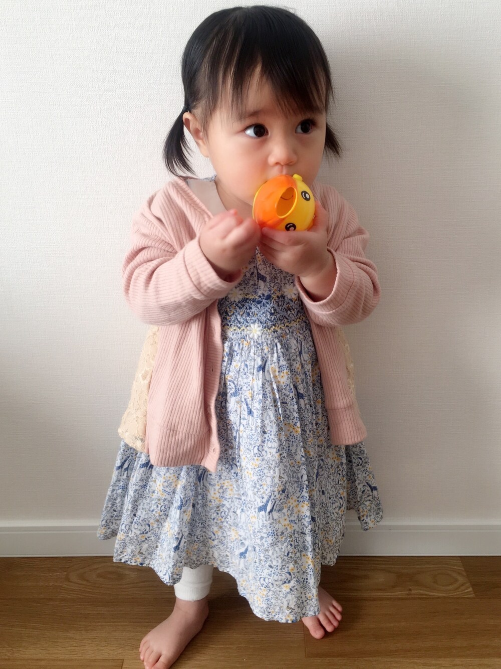「キッズ、キッズコーデ、キッズファッション、1歳、1歳3ヶ月、プティマイン、next、next baby、デート、春服」｜「nextのアイテム（ワンピース、ブルー系）」を使った、こちゃ♡さん（キッズ・80cm）の春コーディネートの1枚目の写真