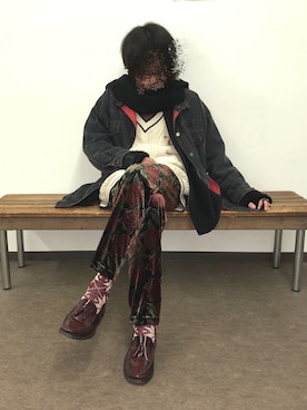 「バラ柄」｜諸葛亮さん（メンズ・180cm）の冬コーディネート