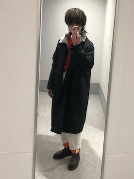 「F/CE. （エフシーイー）のアイテム（ステンカラーコート）」を使った、諸葛亮さん（メンズ・180cm）の冬コーディネート