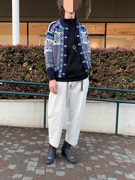 「SHAREEF（シャリーフ）のアイテム（ブーツ）」を使った、諸葛亮さん（メンズ・180cm）の冬コーディネート