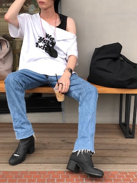 「SHAREEF（シャリーフ）のアイテム（ブーツ）」を使った、諸葛亮さん（メンズ・179cm）の秋コーディネート