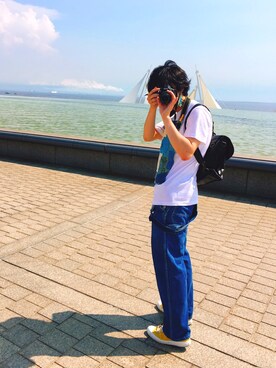 「海」｜「アイテム（サロペット/オーバーオール）」を使った、きゅーいさん（メンズ・173cm）の夏コーディネート