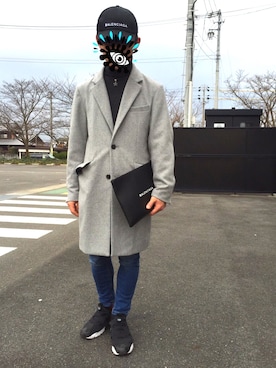 「BALENCIAGA」｜「アイテム（チェスターコート）」を使った、Yoshikiさん（メンズ・163cm）の冬コーディネート