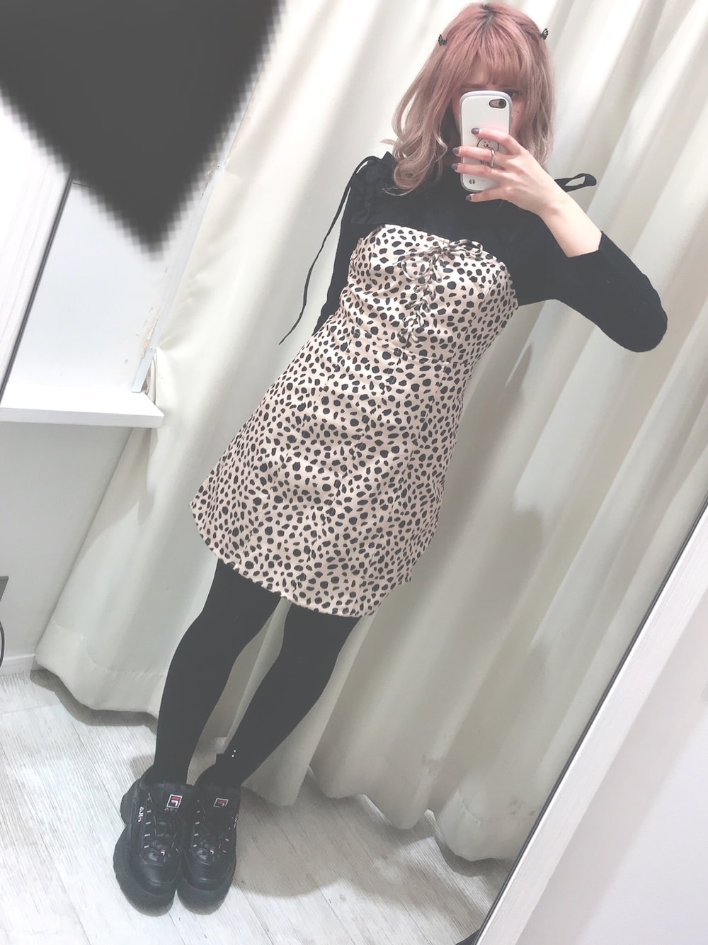 「豹柄、友達と、原宿、個性的、ガーリー、かわいい」｜「TITTY&CO.のアイテム（ワンピース、その他）」を使った、syuki❥さん（レディース・165cm）の冬コーディネートの1枚目の写真